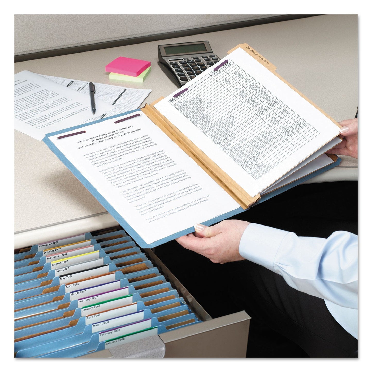 Smead Eight-Section Pressboard Top Tab Classification Folders with SafeSHIELD Fasteners, 3 Dividers, Legal Size, Blue, 10/Box
