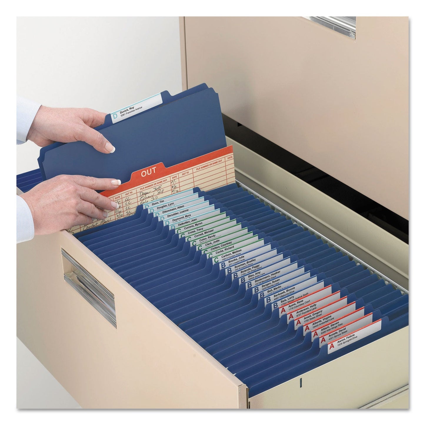 Smead 6-Section Pressboard Top Tab Pocket-Style Classification Folder, SafeSHIELD Fasteners, 2 Dividers, Legal, Dark Blue, 10/Box