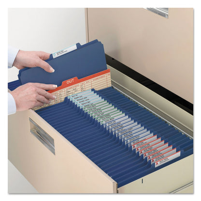 Smead 6-Section Pressboard Top Tab Pocket-Style Classification Folder, SafeSHIELD Fasteners, 2 Dividers, Legal, Dark Blue, 10/Box