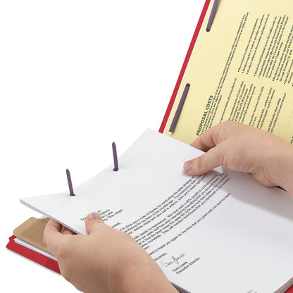 Smead 6-Section Pressboard Top Tab Pocket-Style Classification Folders with SafeSHIELD Fasteners, 2 Dividers, Legal, Red, 10/BX