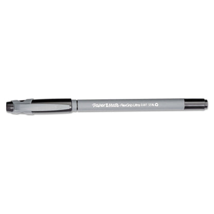 Paper Mate FlexGrip Ultra Ballpoint Pen, Stick, Fine 0.8 mm, Black Ink, Gray Barrel, Dozen