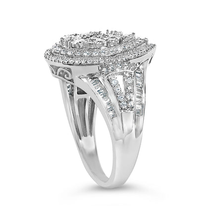 Sterling Silver 1 Cttw Diamond Pear-Shaped Triple Halo Cluster Ring