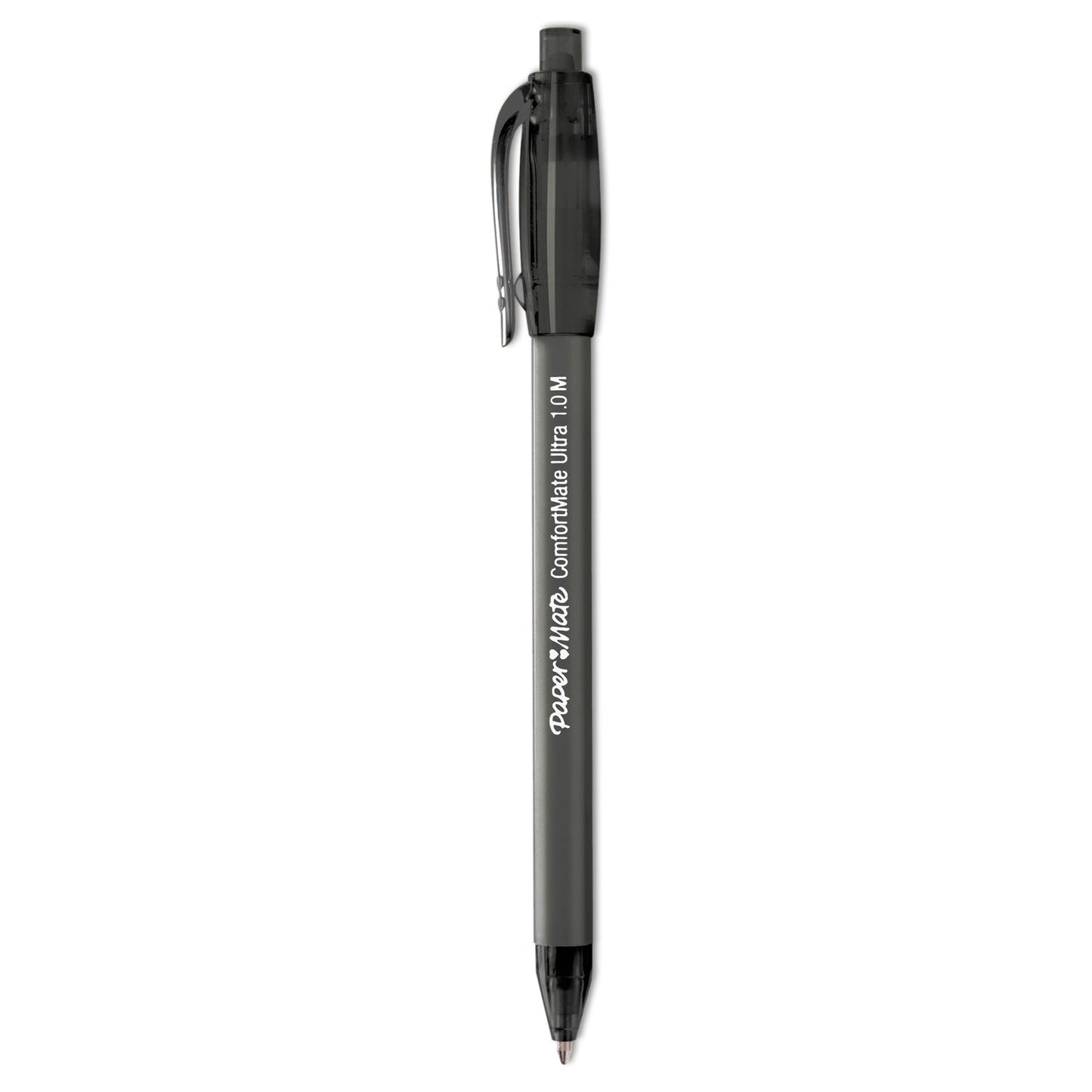 Paper Mate ComfortMate Ultra Ballpoint Pen, Retractable, Medium 1 mm, Black Ink, Black Barrel, Dozen
