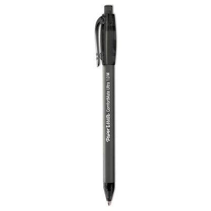 Paper Mate ComfortMate Ultra Ballpoint Pen, Retractable, Medium 1 mm, Black Ink, Black Barrel, Dozen