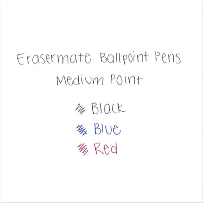 Paper Mate Eraser Mate Ballpoint Pen, Stick, Medium 1 mm, Black Ink, Black Barrel, Dozen