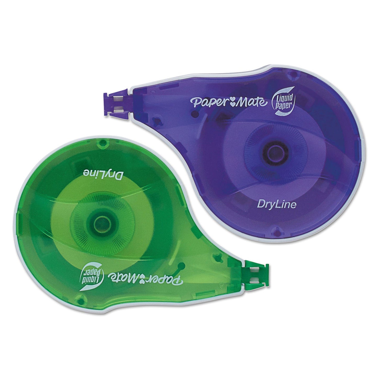 Paper Mate DryLine Correction Tape, Non-Refillable, Green/Purple Applicators, 0.17" x 472", 10/Pack