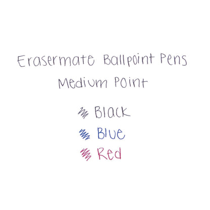 Paper Mate Eraser Mate Ballpoint Pen, Stick, Medium 1 mm, Red Ink, Red Barrel, Dozen