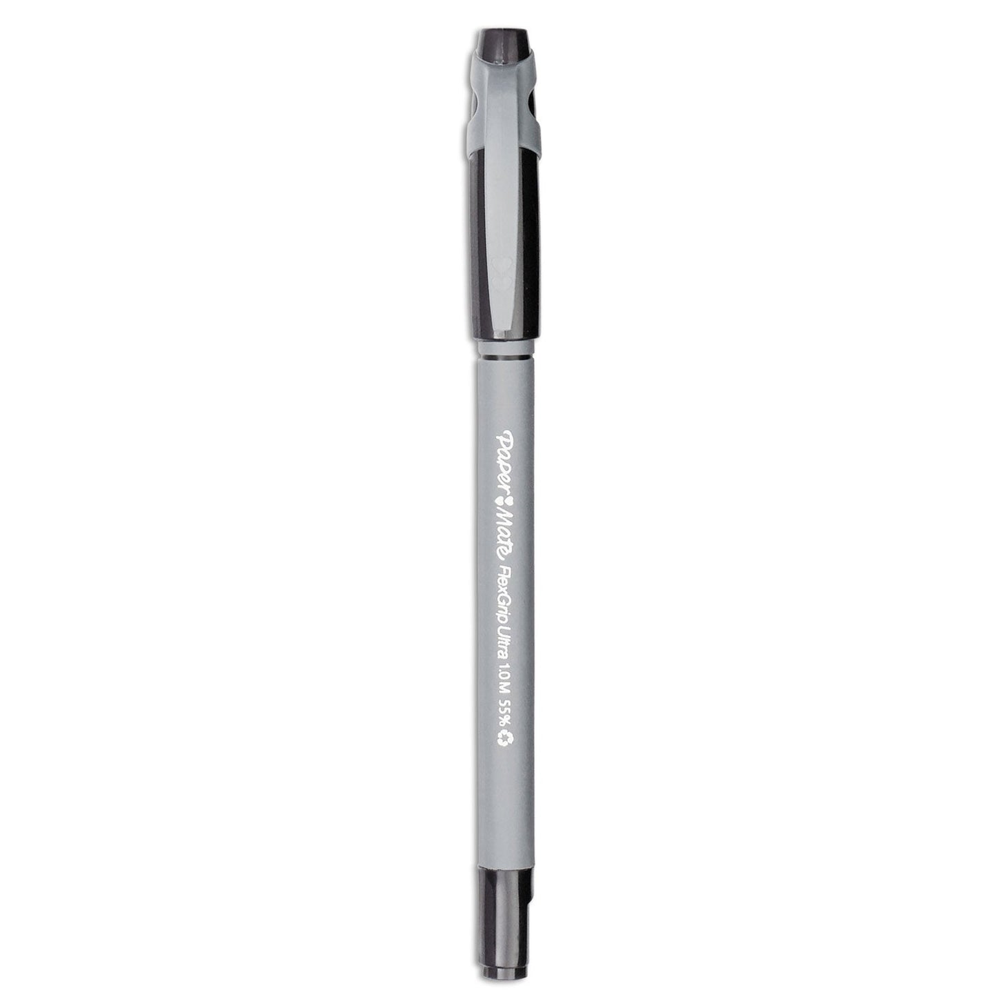 Paper Mate FlexGrip Ultra Ballpoint Pen, Stick, Medium 1 mm, Black Ink, Gray Barrel, Dozen