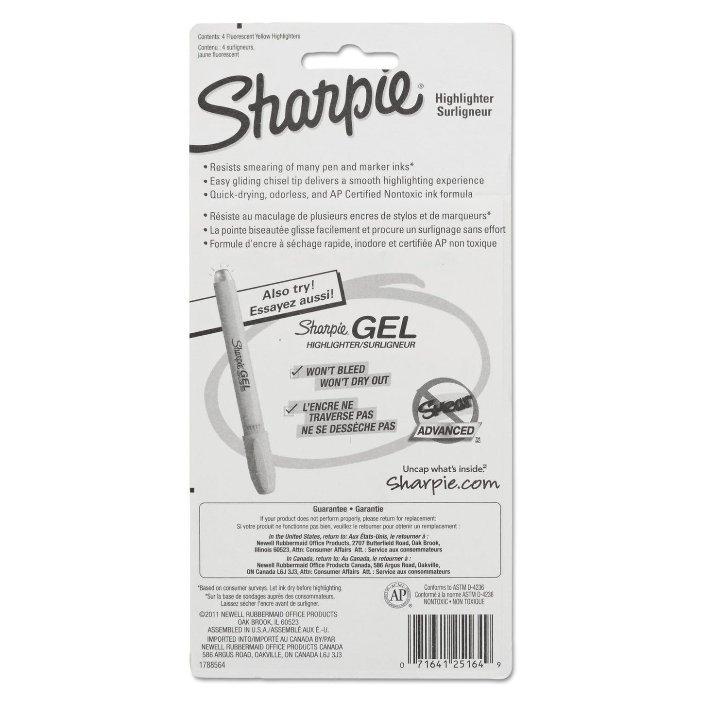 Sharpie Tank Style Highlighters, Fluorescent Yellow Ink, Chisel Tip, Yellow Barrel, 4/Set