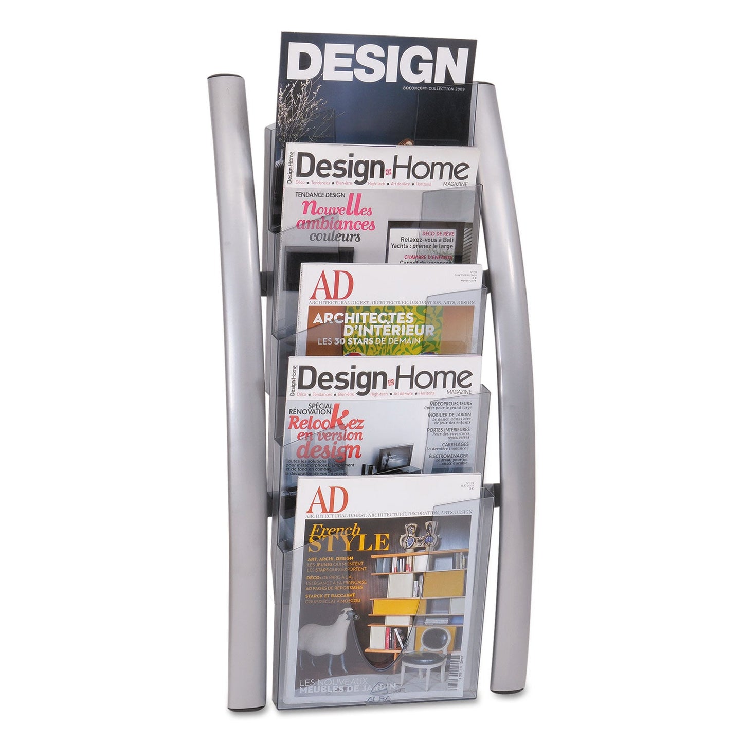 Alba Wall Literature Display, 13w x 3.5d x 28.5h, Silver Gray/Translucent