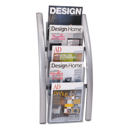 Alba Wall Literature Display, 13w x 3.5d x 28.5h, Silver Gray/Translucent