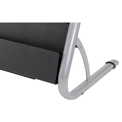 Alba Literature Floor Rack, 6 Pocket, 13.33w x 19.67d x 36.67h, Silver Gray/Black