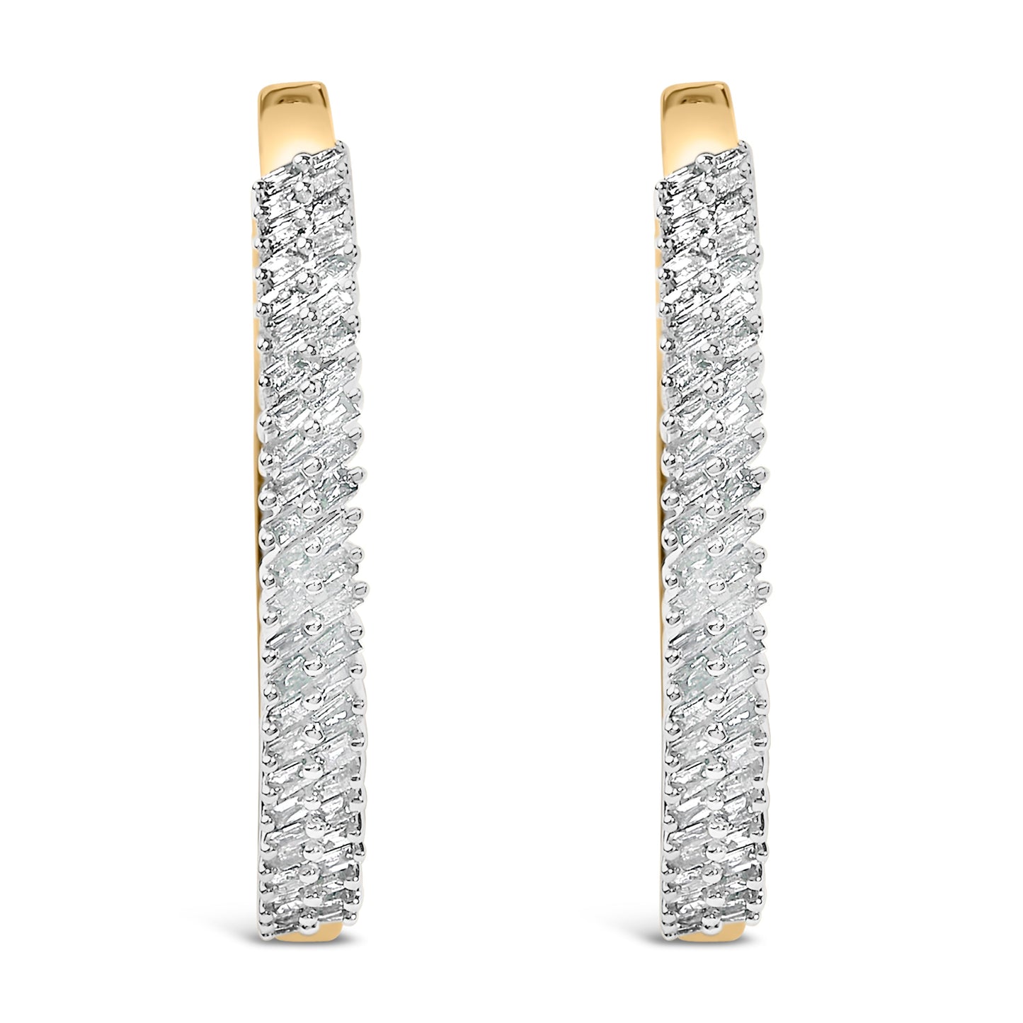 14K Yellow Gold Plated .925 Sterling Silver 1.0 Cttw Baguette Diamond Hoop Earrings