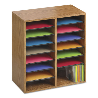 Safco Wood/Laminate Literature/CD Sorter, 16 Compartments, 19.5 x 11.75 x 21, Medium Oak