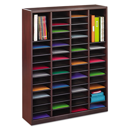 Safco Wood/Fiberboard E-Z Stor Sorter, 60 Compartments, 40 x 11.75 x 52.25, Mahogany, 2 Boxes