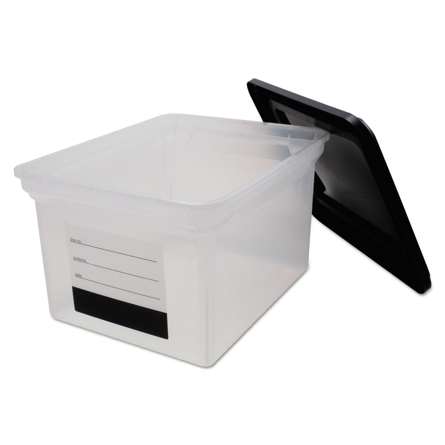 Innovative Storage Designs File Tote with Contents Label, Letter/Legal Files, 17.75" x 14" x 10.25", Clear/Black