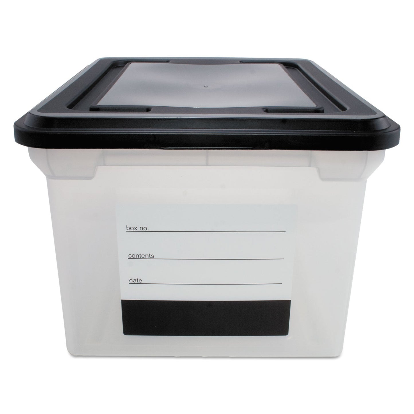 Innovative Storage Designs File Tote with Contents Label, Letter/Legal Files, 17.75" x 14" x 10.25", Clear/Black