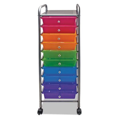 Advantus Portable Drawer Organizer, Metal, 1 Shelf, 10 Drawers, 13" x 15.38" x 37.75", Matte Gray/Assorted