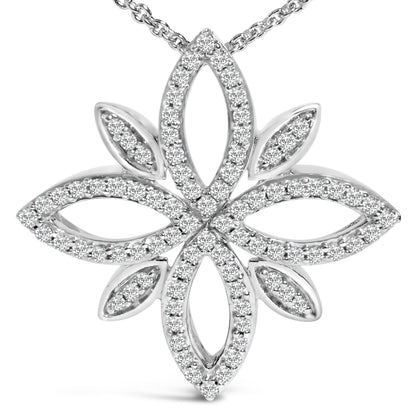 Sterling Silver 1/2 Cttw Diamond Floral Cross Pendant Necklace