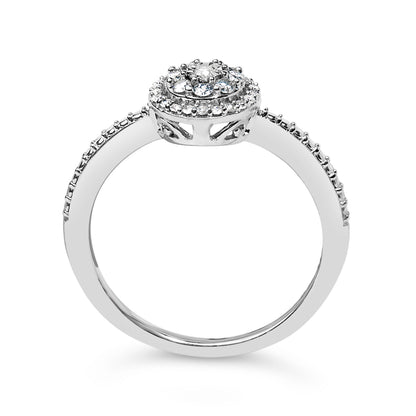 Sterling Silver 1/5 Cttw Diamond Round Motif Halo Ring