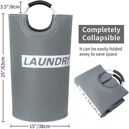82L Large Laundry Basket Collapsible Grey Silver Fabric Hamper Foldable Laundry Bag With Handles Waterproof Washing Clothes Bin Bag Dirty Cloth Storage