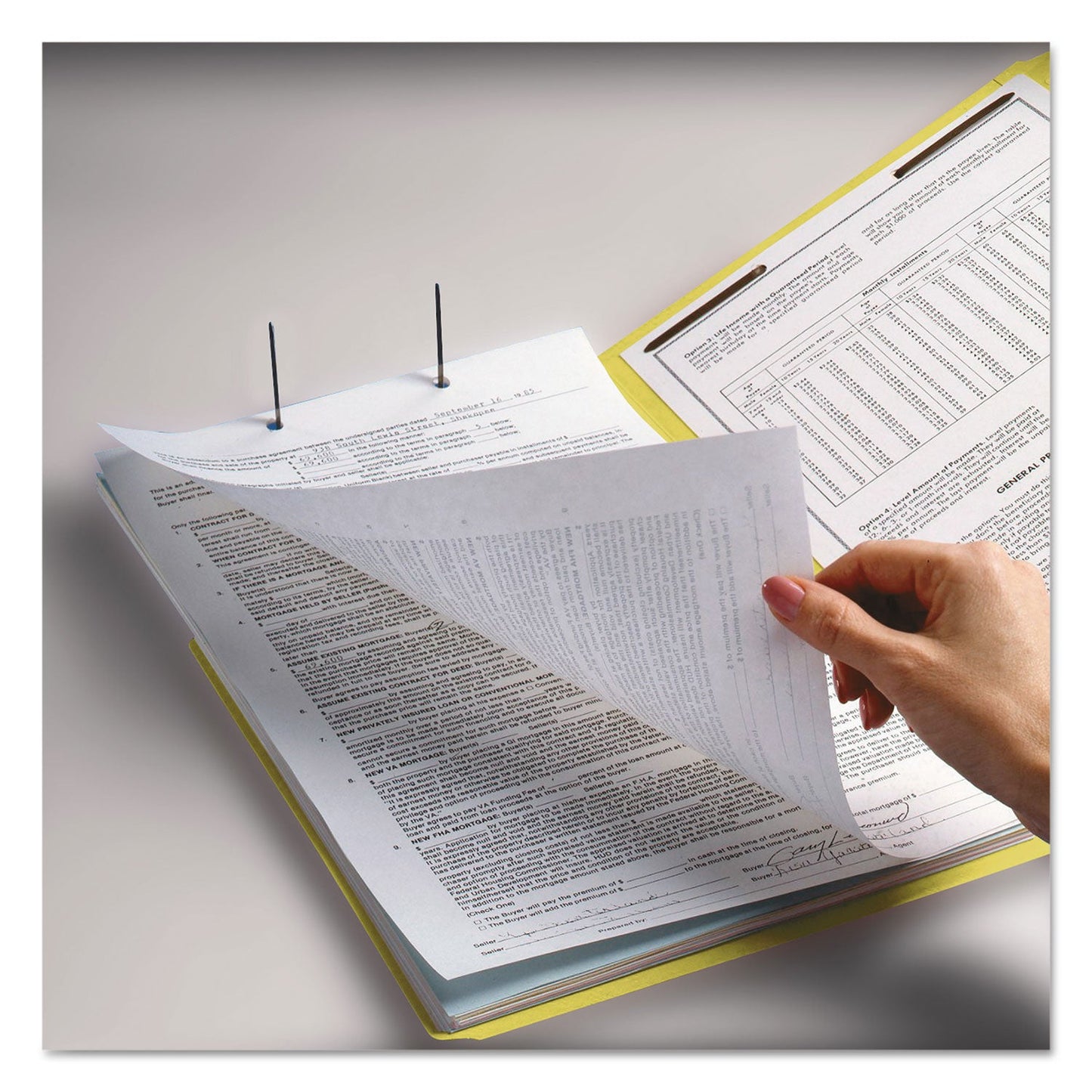 Smead WaterShed CutLess Reinforced Top Tab Fastener Folders, 2 Fasteners, Letter Size, Yellow Exterior, 50/Box
