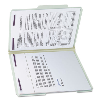 Smead Recycled Pressboard Folders with Two SafeSHIELD Coated Fasteners, 2" Expansion, 2/5-Cut: R of C, Letter, Gray-Green, 25/Box