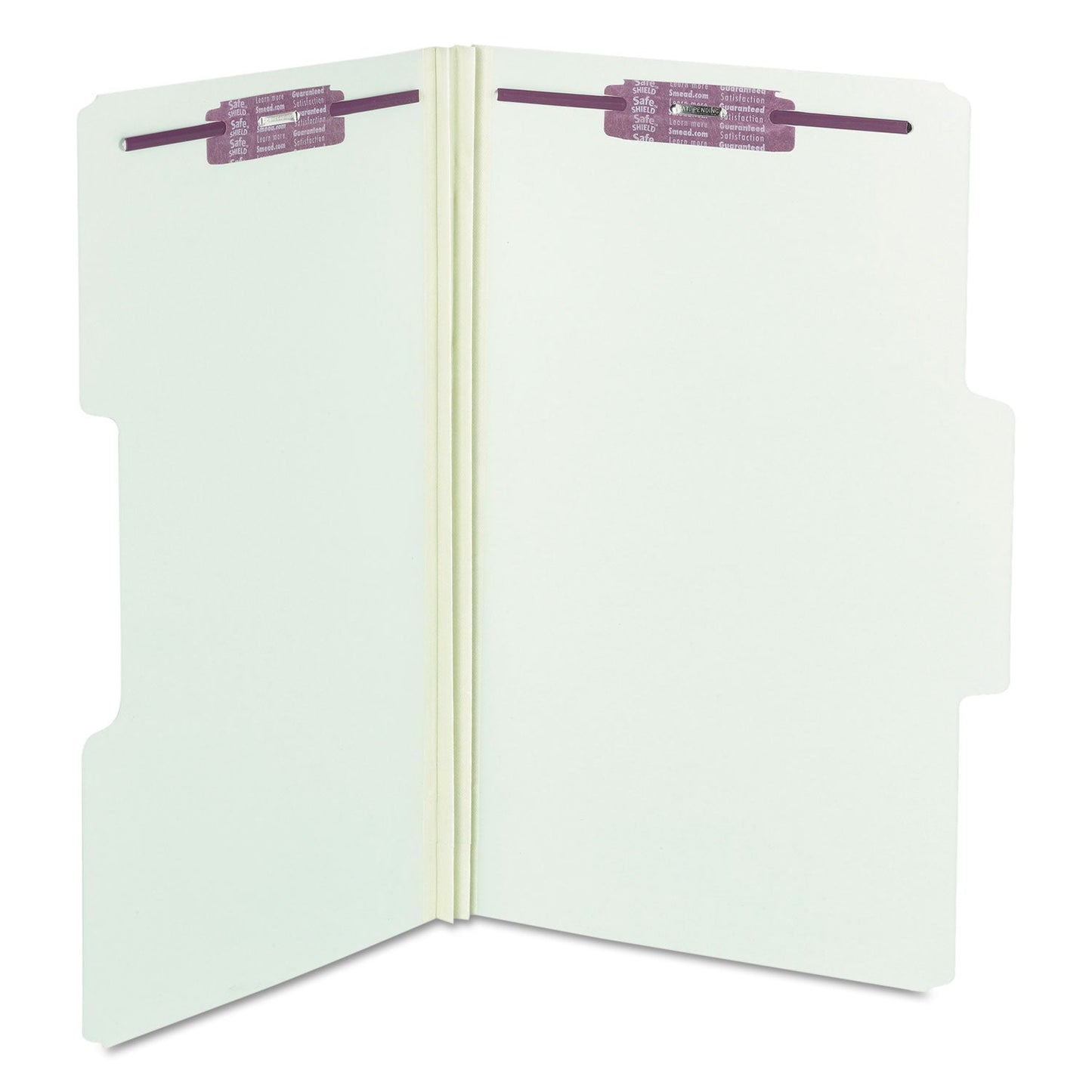Smead SuperTab Pressboard Fastener Folders with SafeSHIELD Coated Fasteners, 2 Fasteners, Legal Size, Gray-Green Exterior, 25/Box