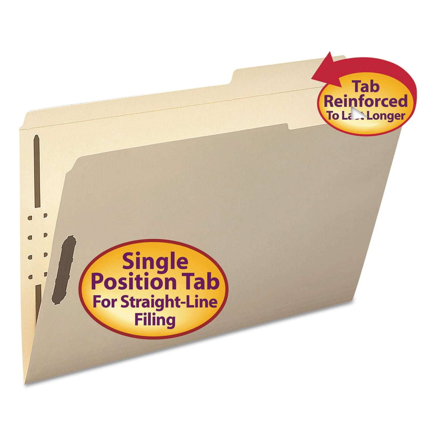 Smead Top Tab Fastener Folders, Guide-Height 2/5-Cut Tabs: Right of Center, 2 Fasteners, Legal Size, 11-pt Manila Exterior, 50/Box