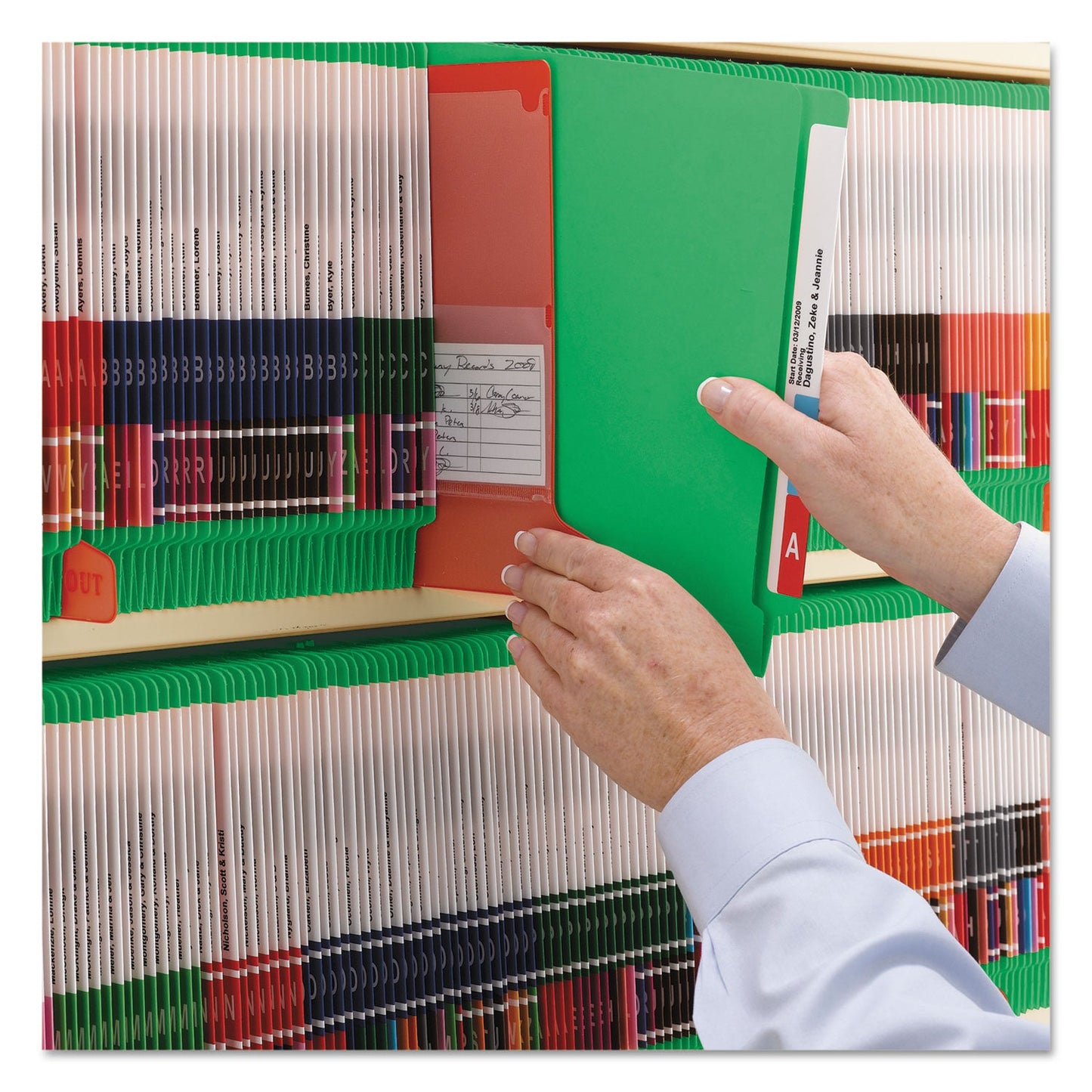 Smead WaterShed CutLess End Tab Fastener Folders, 2 Fasteners, Letter Size, Green Exterior, 50/Box