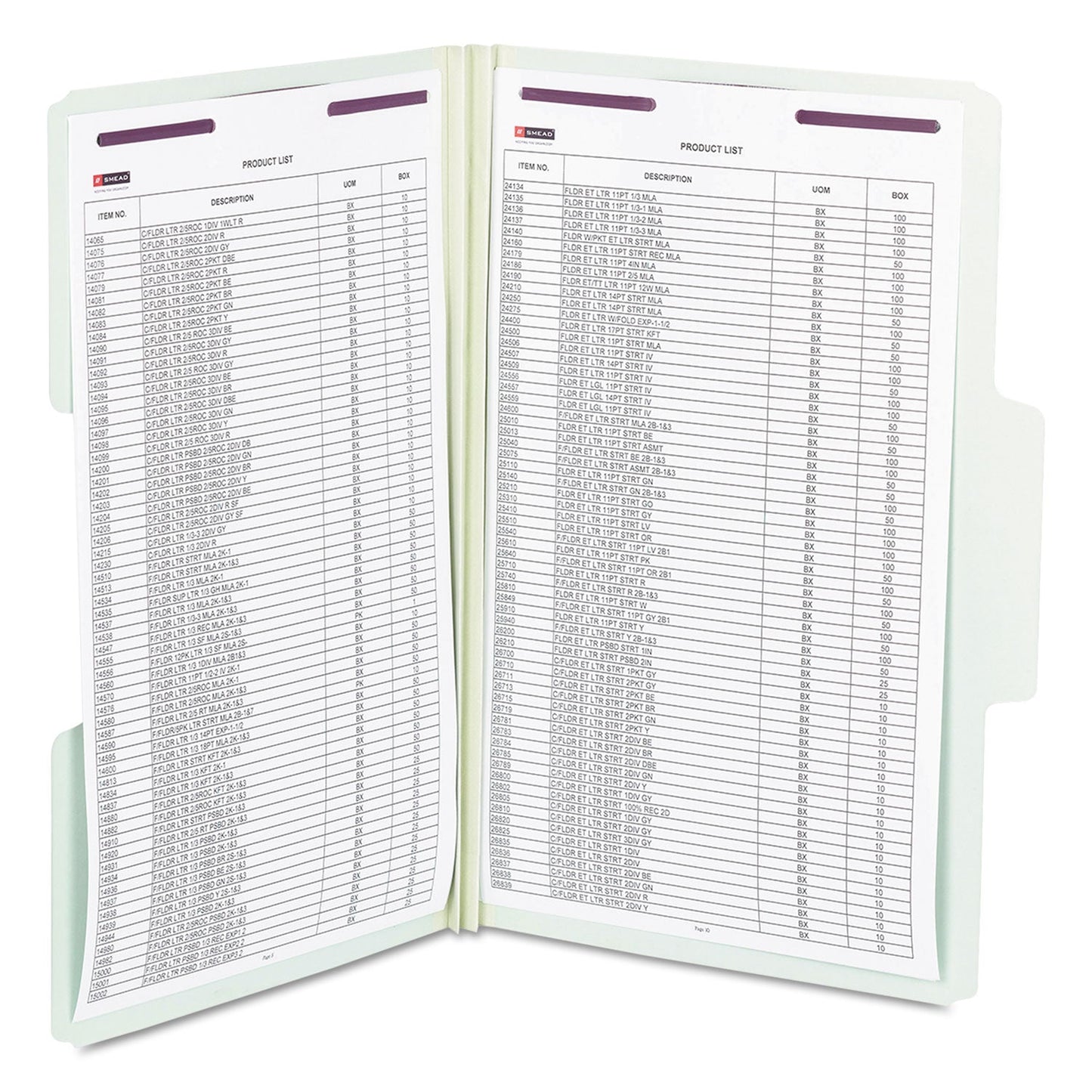 Smead SuperTab Pressboard Fastener Folders with SafeSHIELD Coated Fasteners, 2 Fasteners, Legal Size, Gray-Green Exterior, 25/Box