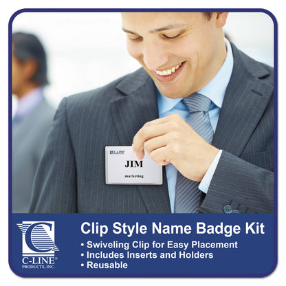 C-Line Name Badge Kits, Top Load, 4 x 3, Clear, Clip Style, 96/Box