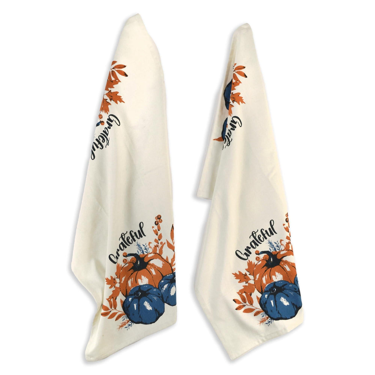 Set of 2 Grateful l Printed Dish Towels Hand Towels Boho Tea Towels Multifunctional Stylish Absorbent Quick Dry Soft 18 x28 100% Cotton Blue & Orange
