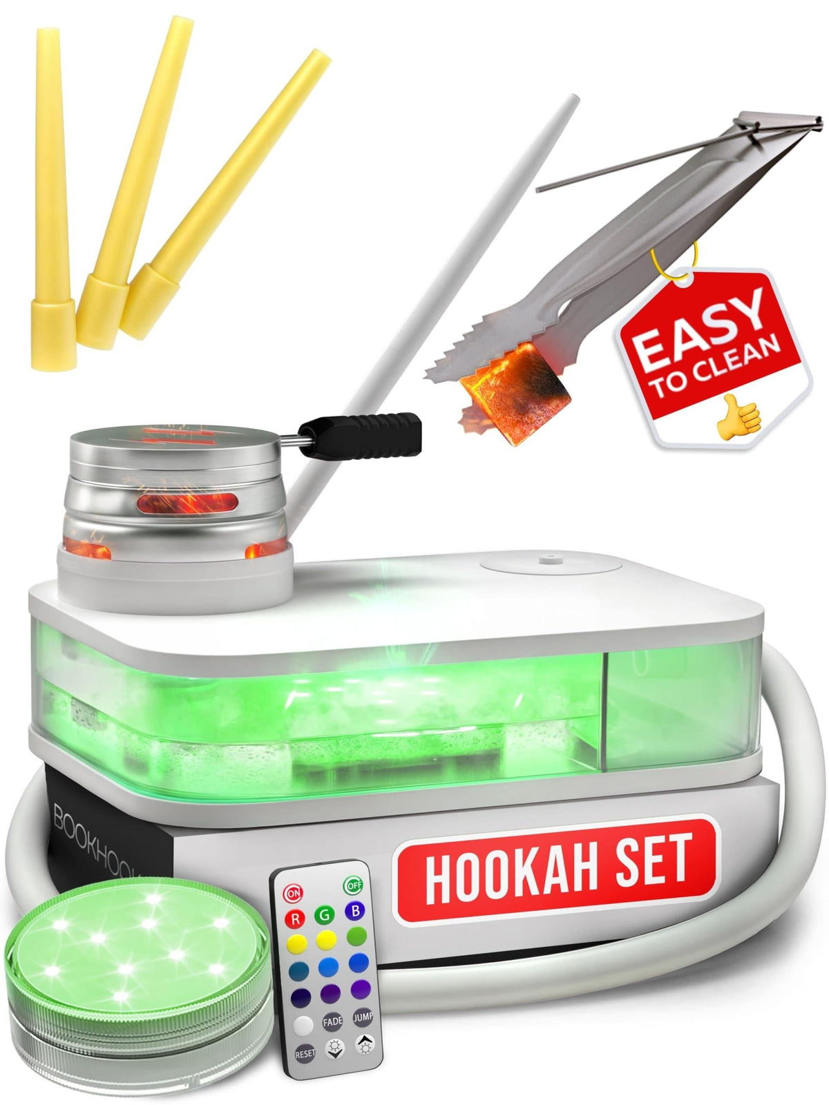 Portable Hookah Set With Everything And Case  Portable Set For Travel Flat Box  Premium WHITE Set With Charcoal Holder & Coal Cover Travel Box Set With Everything