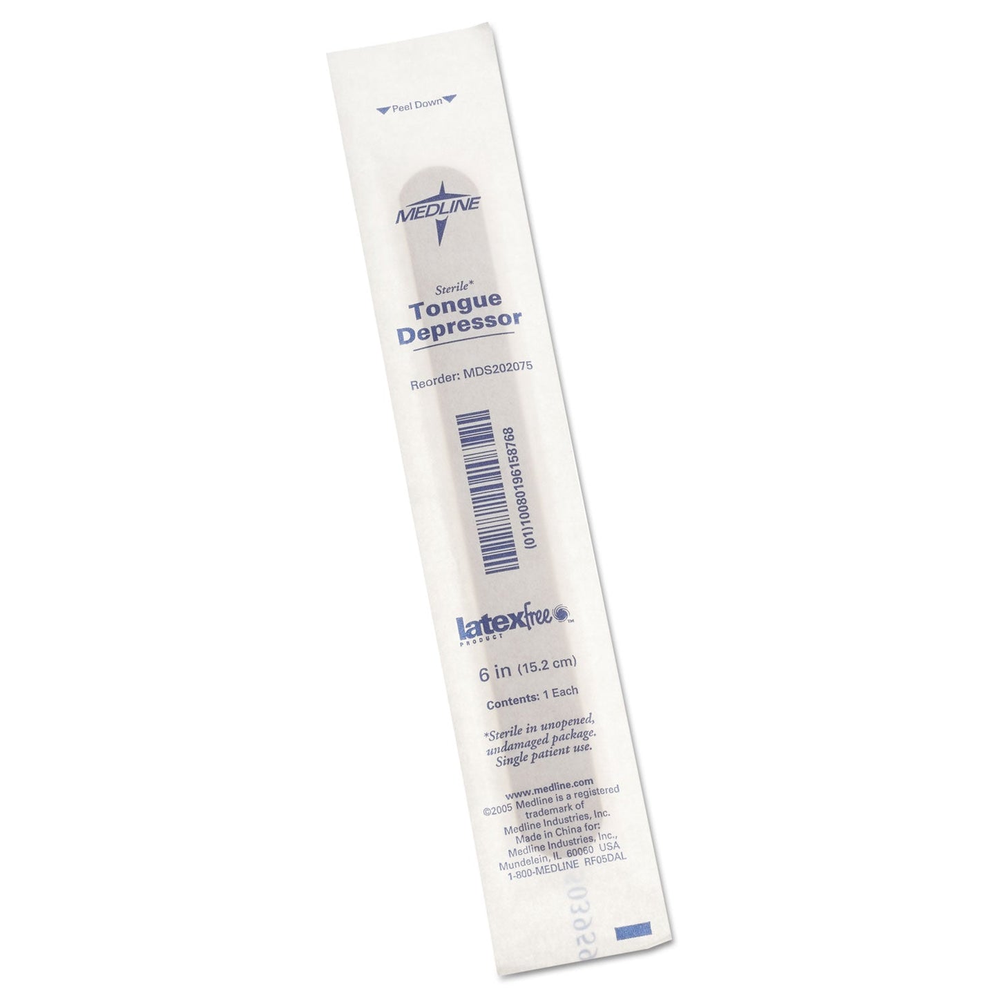 Medline Sterile Tongue Depressors, Wood, 6" Long, 100/Box