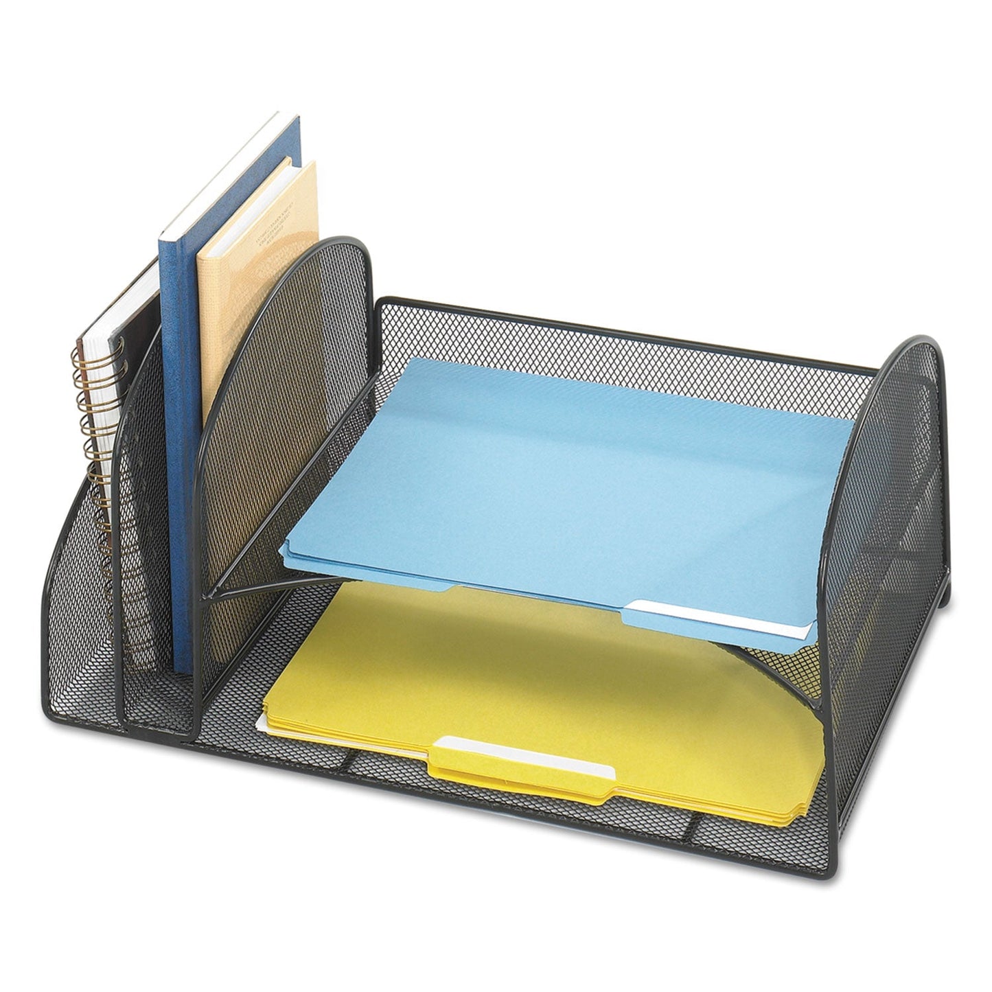 Safco Onyx Mesh Desk Organizer, Two Vertical/Two Horizontal Sections, Steel Mesh, 17 x 10.75 x 7.75, Black