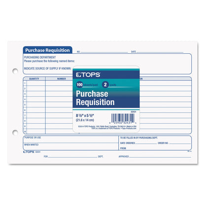 TOPS Purchasing Requisition Pad, 5.5 x 8.5, 1/Page, 100 Forms/Pad, 2 Pads/Pack