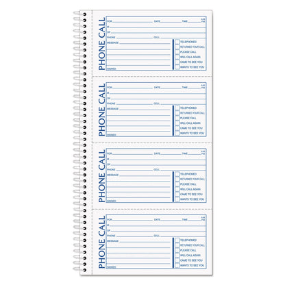 TOPS Spiralbound Message Book, Two-Part Carbonless, 2.75 x 5, 4/Page, 600 Forms