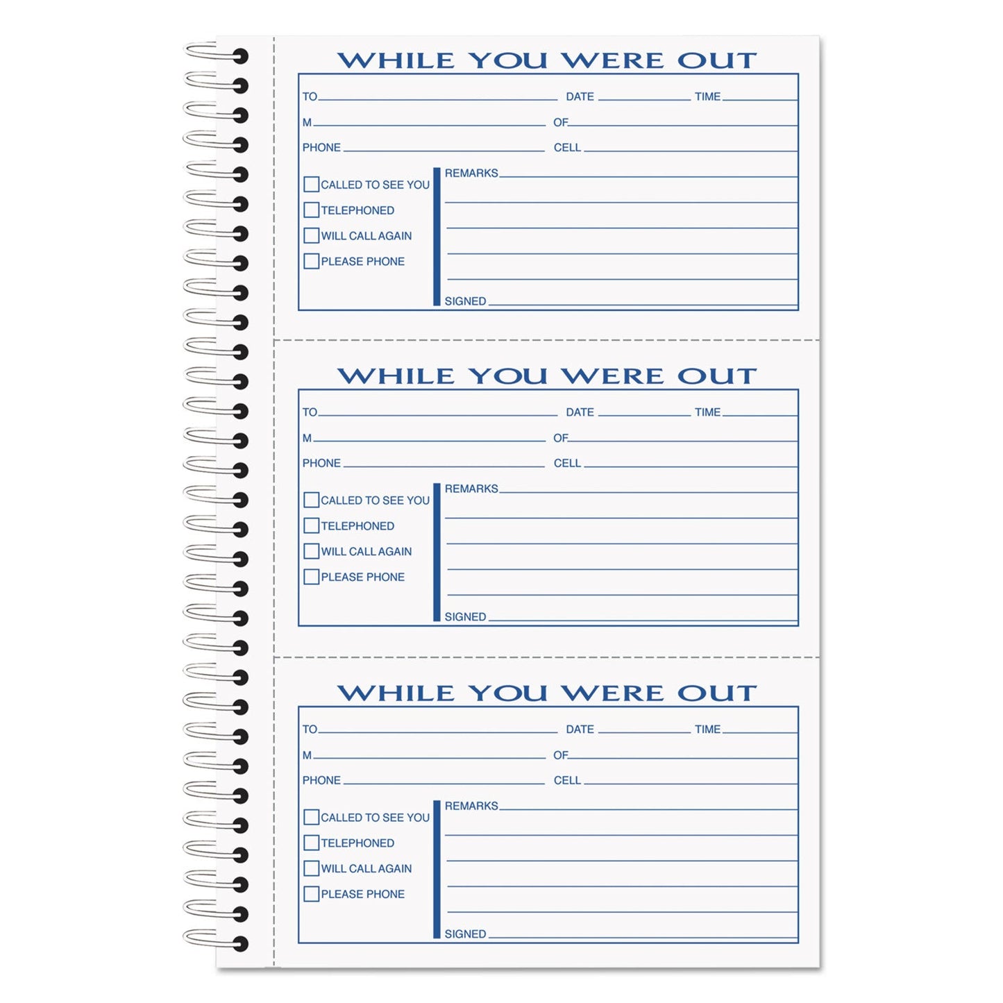 TOPS Spiralbound Message Book, Two-Part Carbonless, 2.83 x 5, 3/Page, 300 Forms