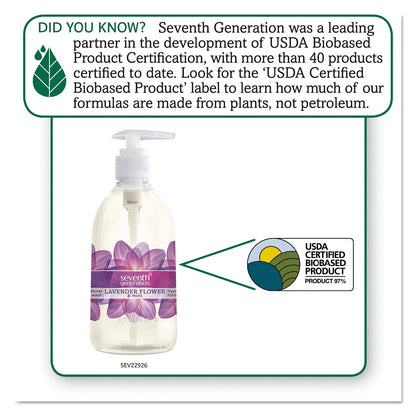 Seventh Generation Natural Hand Wash, Lavender Flower and Mint, 12 oz Pump Bottle, 8/Carton