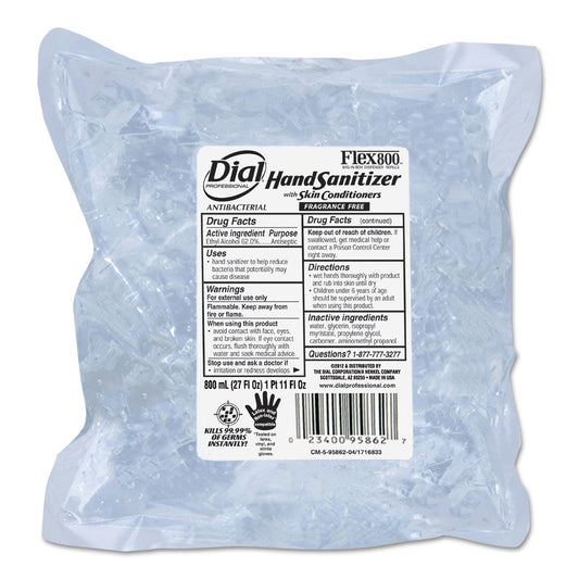 Dial Antibacterial Gel Hand Sanitizer for Dial 800 mL Dispenser, 800 mL Refill, Fragrance-Free, 12/Carton