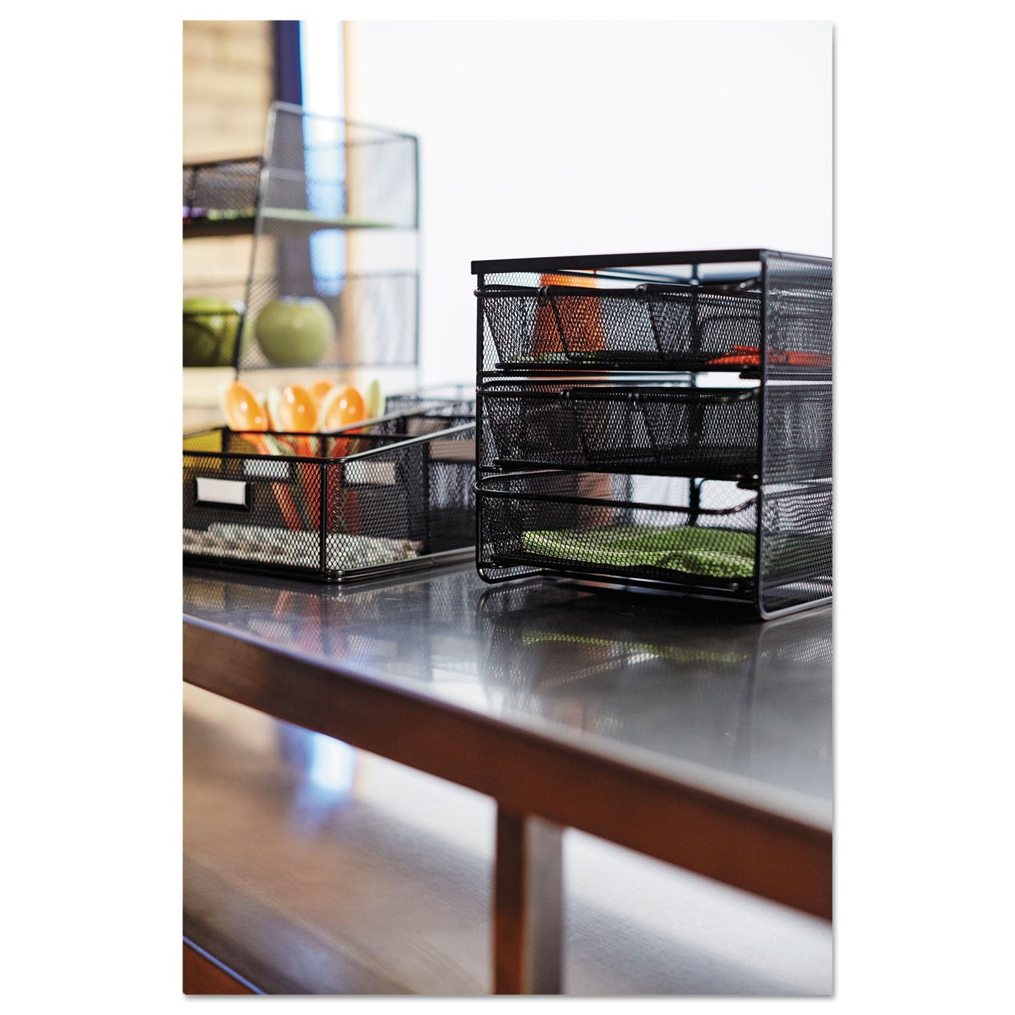 Safco 3 Drawer Hospitality Organizer, 7 Compartments, 11.5 x 8.25 x 8.25, Black