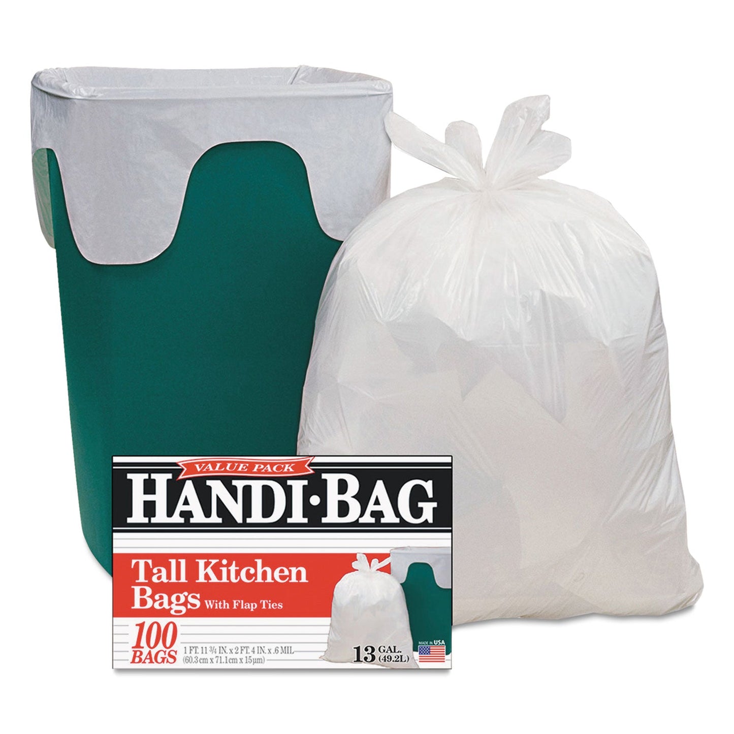 Handi-Bag Super Value Pack, 13 gal, 0.6 mil, 23.75" x 28", White, 100/Box