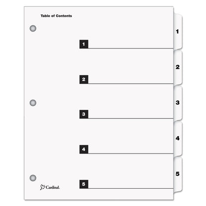 Cardinal QuickStep OneStep Printable Table of Contents and Dividers, 5-Tab, 1 to 5, 11 x 8.5, White, White Tabs, 24 Sets