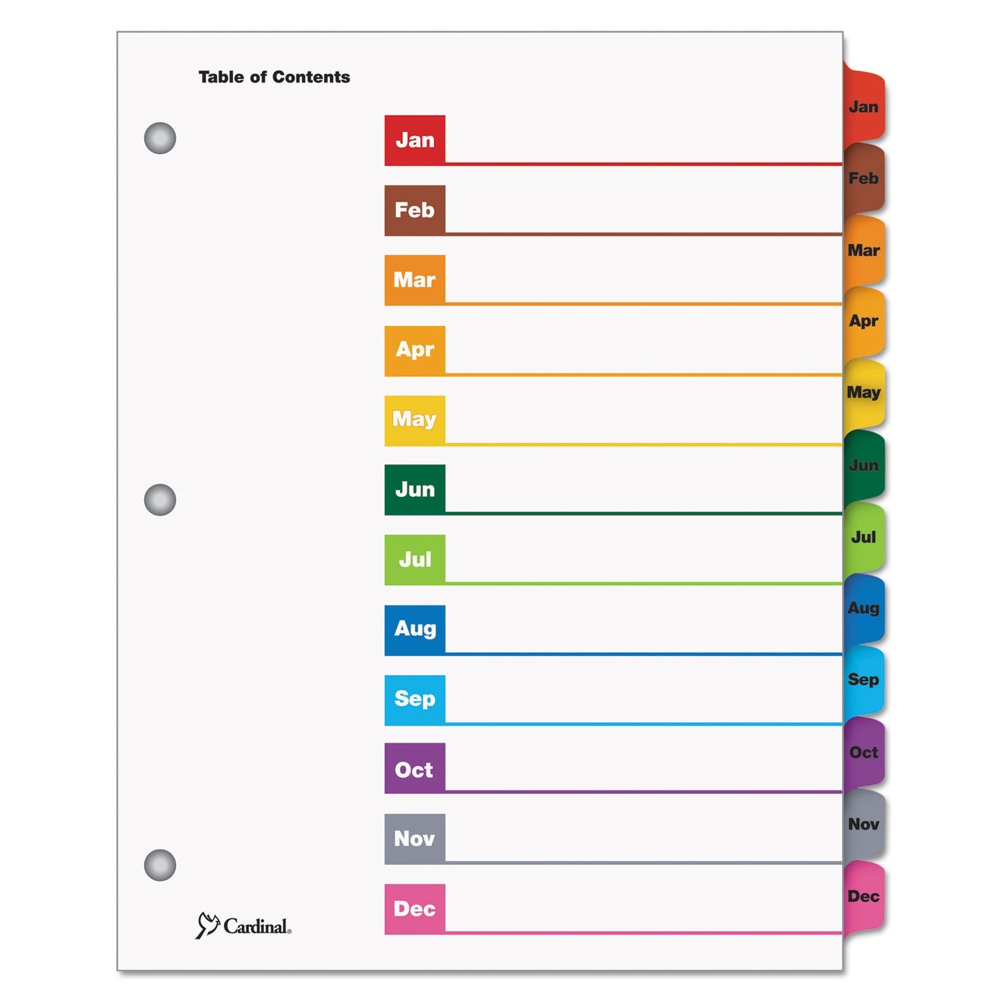 Cardinal OneStep Printable Table of Contents and Dividers, 12-Tab, Jan. to Dec., 11 x 8.5, White, Assorted Tabs, 1 Set
