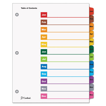 Cardinal OneStep Printable Table of Contents and Dividers, 12-Tab, Jan. to Dec., 11 x 8.5, White, Assorted Tabs, 1 Set
