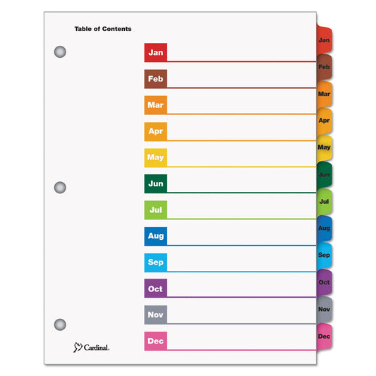 Cardinal OneStep Printable Table of Contents and Dividers, 12-Tab, Jan. to Dec., 11 x 8.5, White, Assorted Tabs, 1 Set