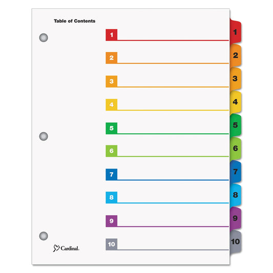 Cardinal QuickStep OneStep Printable Table of Contents and Dividers, 10-Tab, 1 to 10, 11 x 8.5, White, Assorted Tabs, 24 Sets
