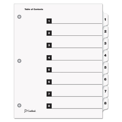Cardinal OneStep Printable Table of Contents and Dividers, 8-Tab, 1 to 8, 11 x 8.5, White, White Tabs, 1 Set