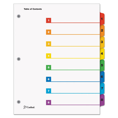 Cardinal QuickStep OneStep Printable Table of Contents and Dividers, 8-Tab, 1 to 8, 11 x 8.5, White, Assorted Tabs, 24 Sets
